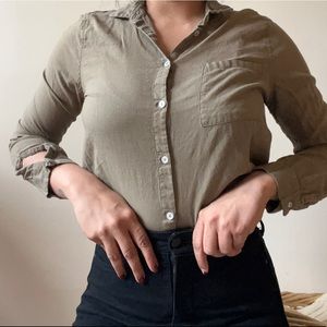 Light olive green cotton button-down